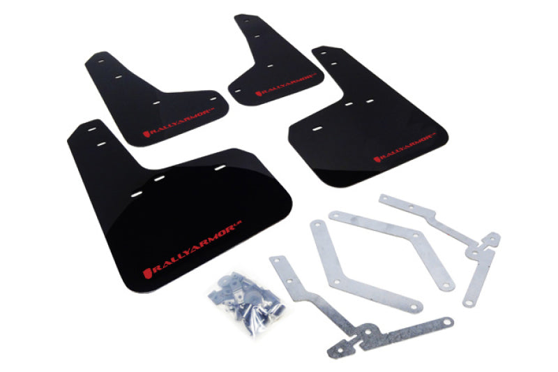 Rally Armor 12-19 Ford Focus ST / 16-19 RS Black Mud Flap w/Red Logo-Mud Flaps-Grocery Getter Performance