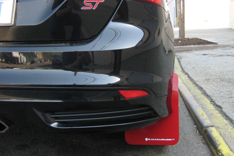 Rally Armor 12-19 Ford Focus ST / 16-19 RS Red Mud Flap w/White Logo-Mud Flaps-Grocery Getter Performance