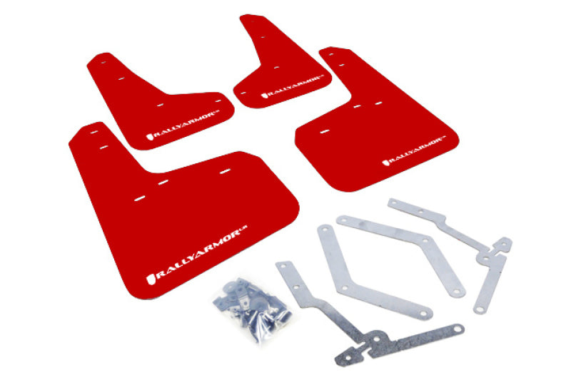 Rally Armor 12-19 Ford Focus ST / 16-19 RS Red Mud Flap w/White Logo-Mud Flaps-Grocery Getter Performance