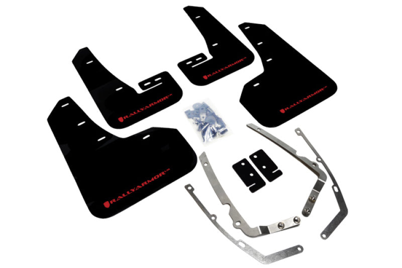 Rally Armor 15-21 MKVII VW Golf/GTI Black UR Mud Flap w/Red Logo-Mud Flaps-Grocery Getter Performance