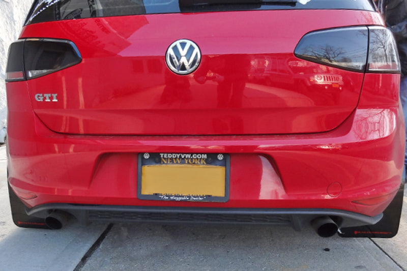 Rally Armor 15-21 MKVII VW Golf/GTI Black UR Mud Flap w/White Logo-Mud Flaps-Grocery Getter Performance