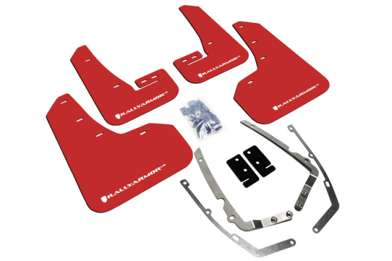 Rally Armor 15-21 MKVII VW Golf/GTI Red UR Mud Flap w/White Logo-Mud Flaps-Grocery Getter Performance