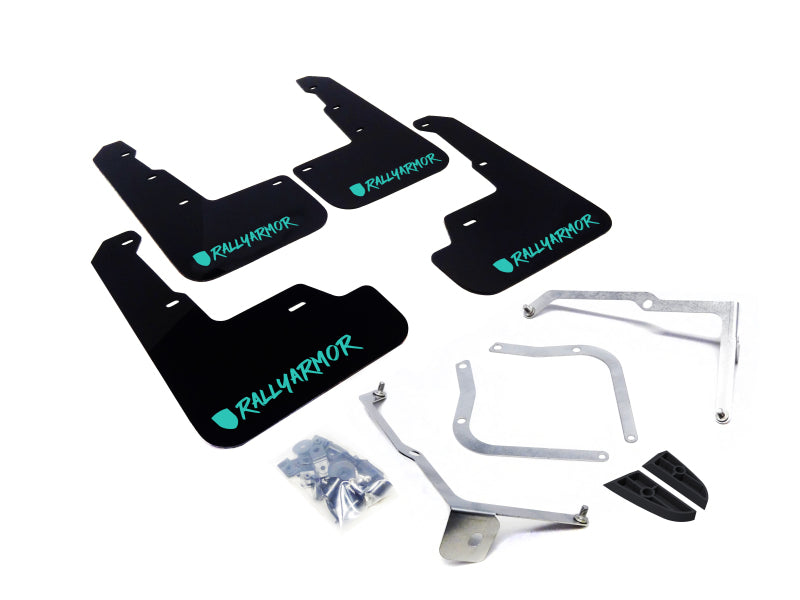Rally Armor 15-21 Subaru WRX/STI Black UR Mud Flap w/Teal Altered Font Logo-Mud Flaps-Grocery Getter Performance