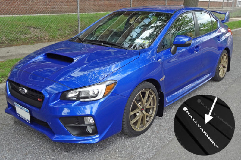 Rally Armor 15-21 Subaru WRX/STI Black UR Mud Flap w/White Logo-Mud Flaps-Grocery Getter Performance