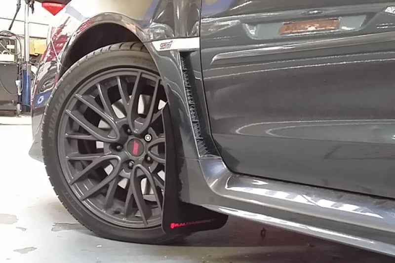 Rally Armor 15-21 Subaru WRX/STI Black UR Mud Flap w/White Logo-Mud Flaps-Grocery Getter Performance