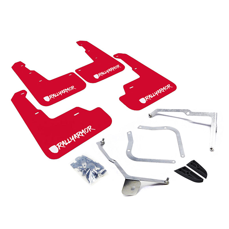 Rally Armor 15-21 Subaru WRX/STI Red Mud Flap White Altered Font Logo-Mud Flaps-Grocery Getter Performance