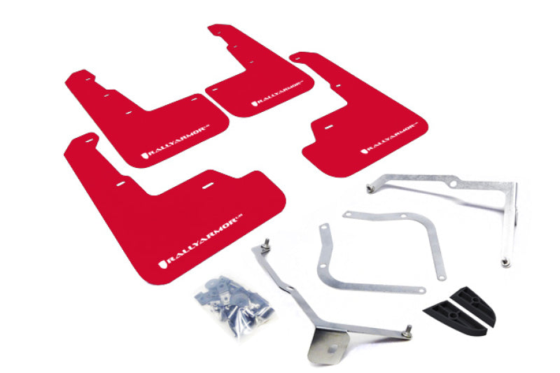 Rally Armor 15-21 Subaru WRX/STI Red UR Mud Flap w/White Logo-Mud Flaps-Grocery Getter Performance