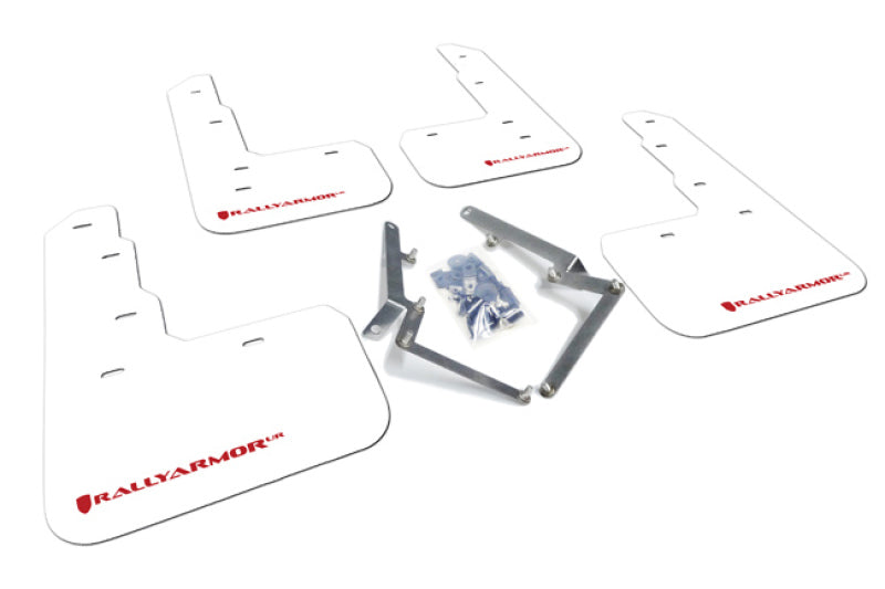 Rally Armor 17-22 Honda Civic Type R White UR Mud Flap w/Red Logo-Mud Flaps-Grocery Getter Performance
