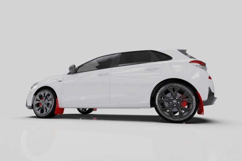 Rally Armor 19-21 Hyundai Elantra GT N Line/i30 Black UR Mud Flap w/Performance Blue Logo-Mud Flaps-Grocery Getter Performance