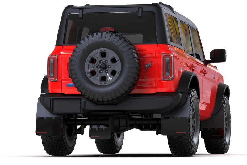 Rally Armor 21-25 Ford Bronco (Steel Bmpr + RR - NO Rptr/Sprt) Blk Mud Flap w/Met. Blk Logo-Mud Flaps-Grocery Getter Performance