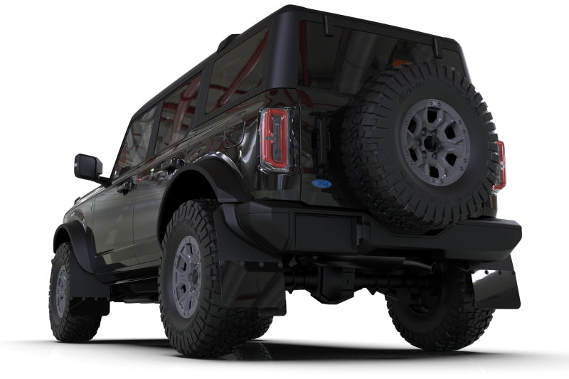 Rally Armor 21-25 Ford Bronco (Steel Bmpr + RR - NO Rptr/Sprt) Blk Mud Flap w/Met. Blk Logo-Mud Flaps-Grocery Getter Performance