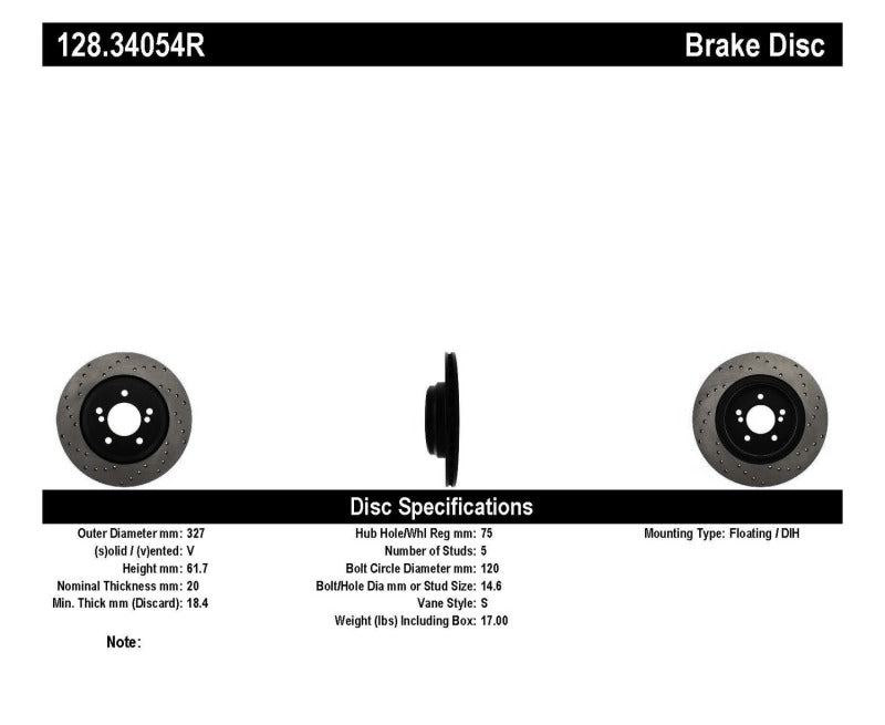 StopTech 01-07 BMW M3 (E46) / 00-04 M5 (E39) Drilled Right Rear Rotor-Brake Rotors - Drilled-Grocery Getter Performance
