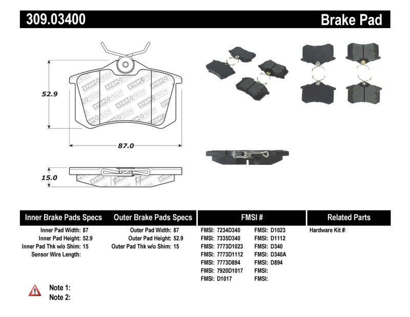 StopTech 02-08 Audi A4 Quattro / 2/99-02 Audi S4 / 93-10 VW Golf GL/GLS Performance Rear Brake Pads-Brake Pads - Performance-Grocery Getter Performance