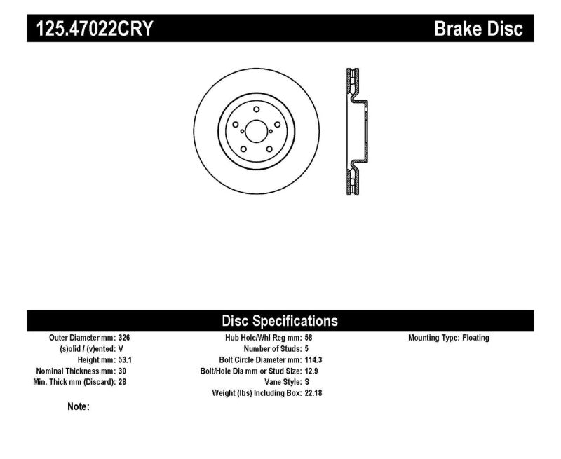 Stoptech 05-07 Subaru Impreza WRX Sti Front High Carbon CRYO-STOP Rotor-Brake Rotors - OE-Grocery Getter Performance