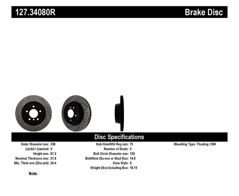 StopTech 06 BMW 330 / 07-09 BMW 335 Slotted & Drilled Right Rear Rotor-Brake Rotors - Slot & Drilled-Grocery Getter Performance