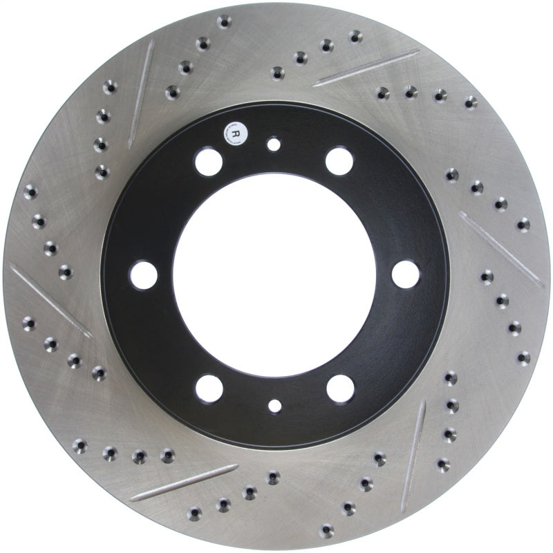 StopTech 07-08 Toyota FJ Cruiser / 05-08 Tacoma (6 lug) / 03-08 4 Runner (319mm disc) SportStop Slo-Brake Rotors - Slot & Drilled-Grocery Getter Performance