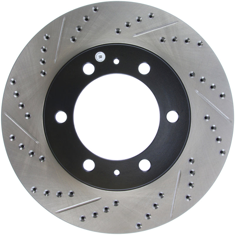 StopTech 07-08 Toyota FJ Cruiser / 05-08 Tacoma (6 lug) / 03-08 4 Runner (319mm disc) SportStop Slo-Brake Rotors - Slot & Drilled-Grocery Getter Performance