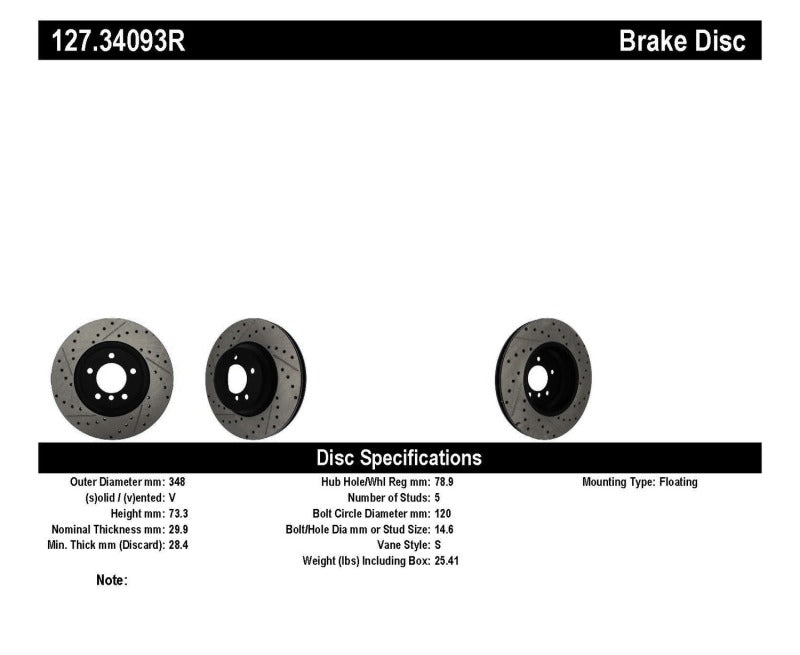 StopTech 07-09 BMW 335 (E90/E92/E93) Slotted & Drilled Right Front Rotor-Brake Rotors - Slot & Drilled-Grocery Getter Performance
