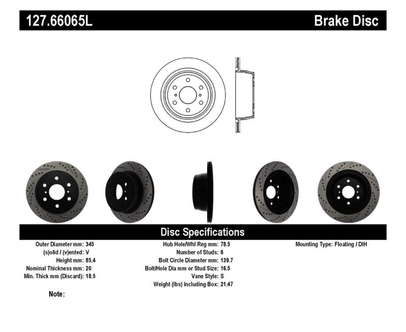 StopTech 07-10 GMC Sierra (w/ Rear Drum) / 07-09 GMC Yukon Rear Left Slotted & Drilled Rotor-Brake Rotors - Slot & Drilled-Grocery Getter Performance