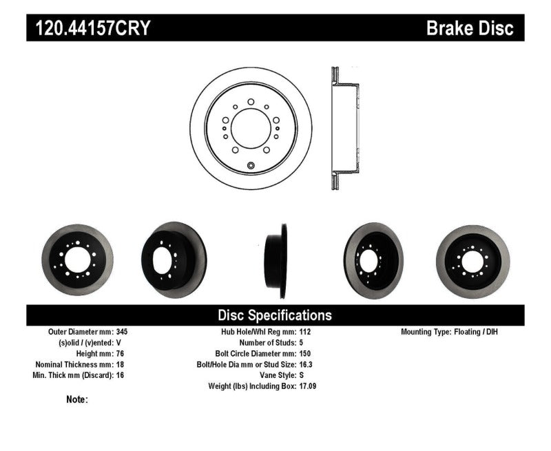 Stoptech 08-17 Toyota Land Cruiser / 08-17 Lexus LX Rear Premium Cryo Rotor-Brake Rotors - OE-Grocery Getter Performance