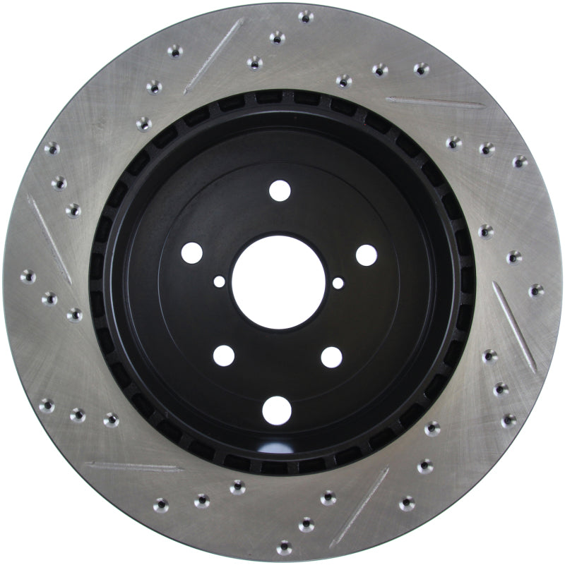 StopTech 08+ Subaru STI (Will Not Fit 05-07) Slotted & Drilled Sport Brake Rotor-Brake Rotors - Slot & Drilled-Grocery Getter Performance