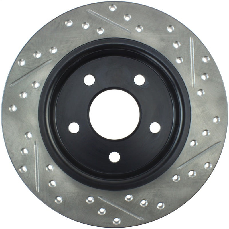 StopTech 12-15 Ford Focus w/ Rear Disc Brakes Rear Right Slotted & Drilled Rotor-Brake Rotors - Slot & Drilled-Grocery Getter Performance