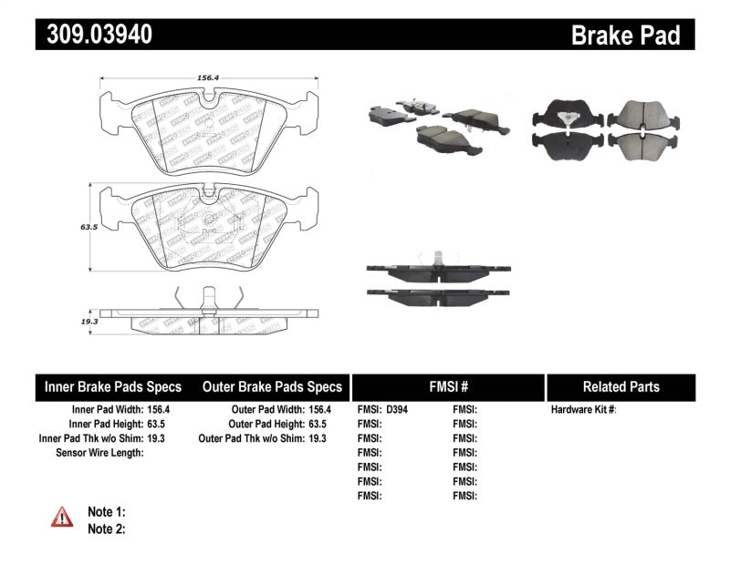 StopTech 95-99 BMW M3 / 01-07 M3 E46 / 89-93 M5 / 98-02 Z3 M series / 93-95 530 Front Brake Pads-Brake Pads - Performance-Grocery Getter Performance