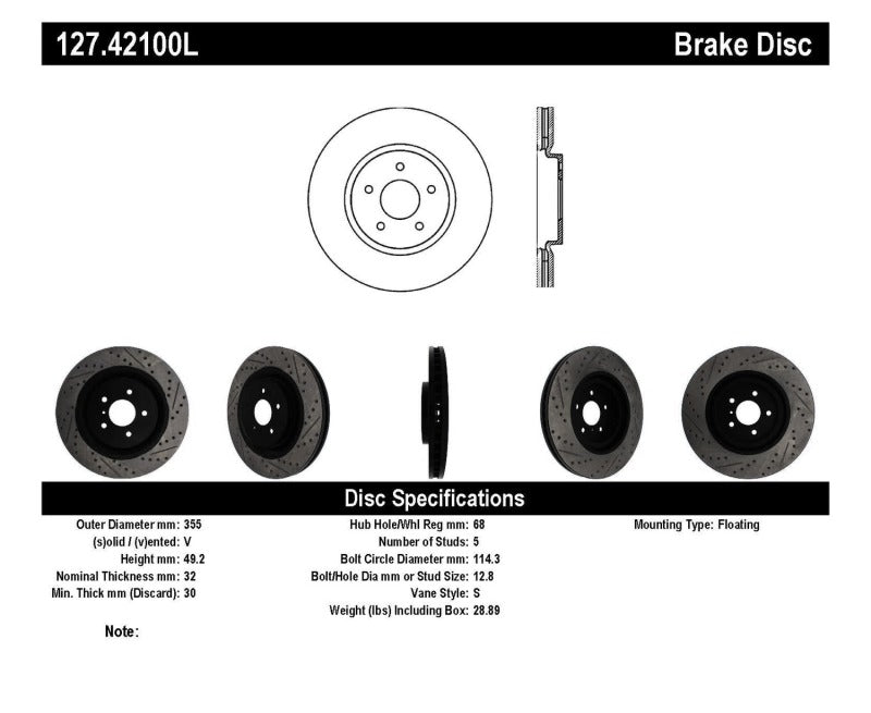 StopTech Infiniti G37 / Nissan 370Z SportStop Slotted & Drilled Front Left Rotor-Brake Rotors - Slot & Drilled-Grocery Getter Performance