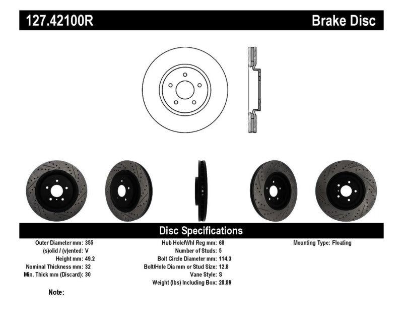 StopTech Infiniti G37 / Nissan 370Z SportStop Slotted & Drilled Front Right Rotor-Brake Rotors - Slot & Drilled-Grocery Getter Performance
