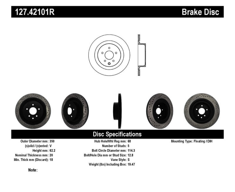 StopTech Infiniti G37 / Nissan 370Z SportStop Slotted & Drilled Rear Right Rotor-Brake Rotors - Slot & Drilled-Grocery Getter Performance