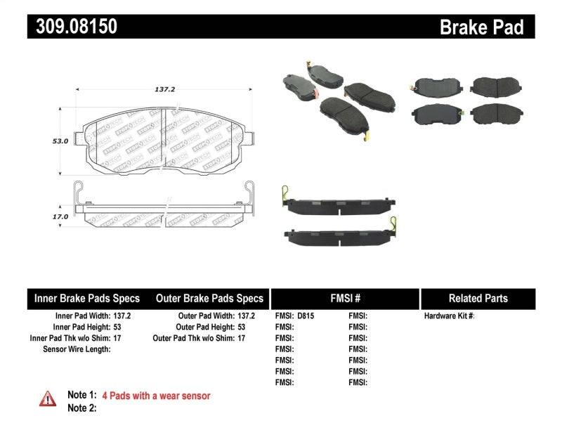 StopTech Performance 02-05 Infiniti G35 / 07-09 Nissan Altima/Sentra / 6/02-05 350Z Front Brake Pa-Brake Pads - Performance-Grocery Getter Performance