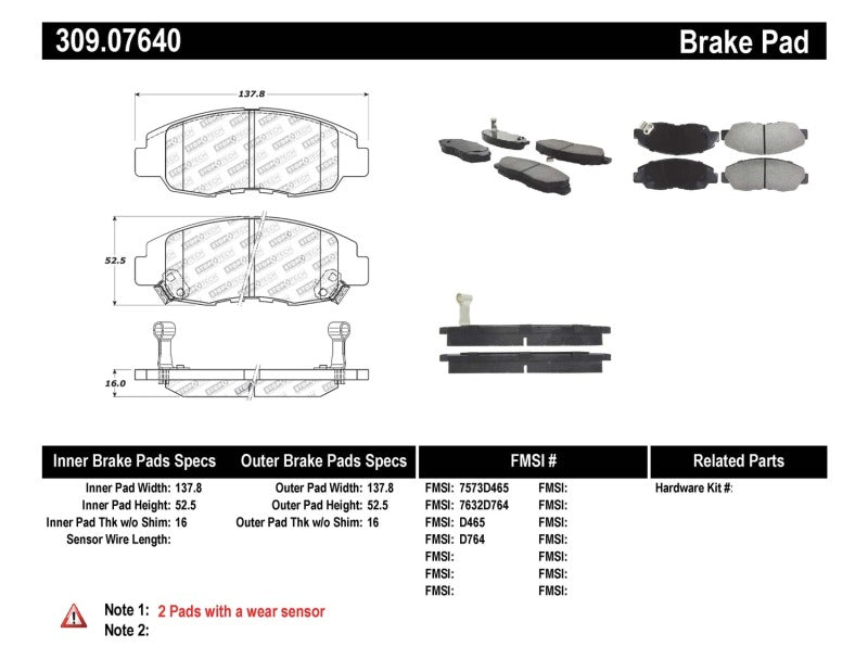 StopTech Performance 98-02 Honda Accord Coupe/Sedan 4cyl Rear Drum/Disc Front Brake Pads-Brake Pads - Performance-Grocery Getter Performance