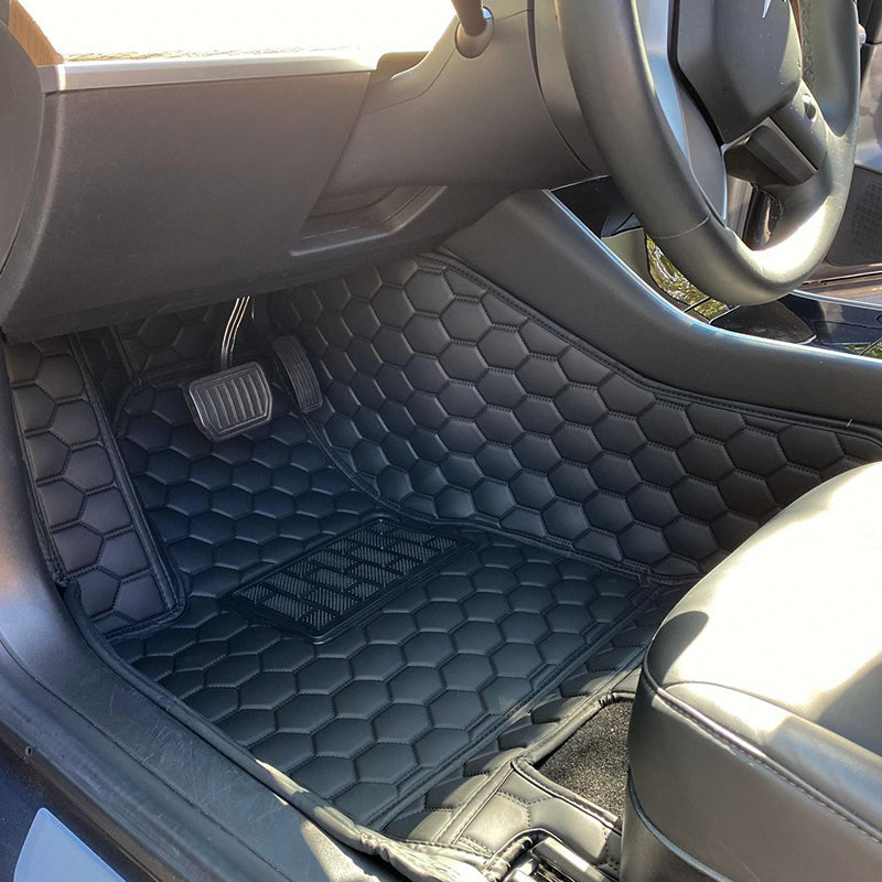Tesla Model Y Custom Honeycomb Leather Floor Mat